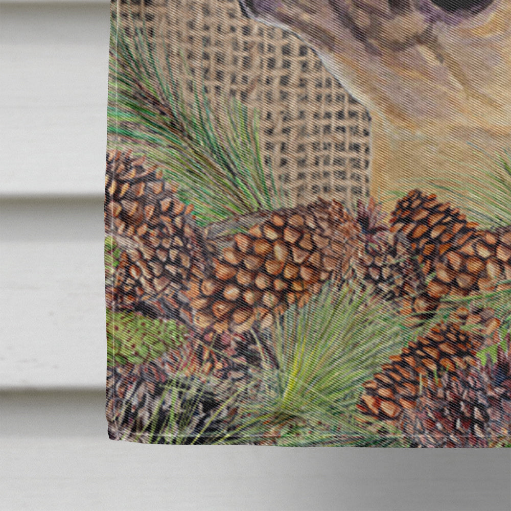 French Bulldog on Faux Burlap with Pine Cones House Flag 28x40 Porch Sleeve Pole Decorative Outside Yard Banner Artwork Wall Hanging, Polyester