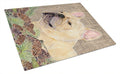 French Bulldog on Faux Burlap with Pine Cones Cutting Board Tempered Glass Kitchen Cutting Surface, Heat Resistant Chopping, Non-Slip Feet, Food Prep & Serving
