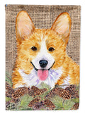 Corgi on Faux Burlap with Pine Cones House Flag 28x40 Porch Sleeve Pole Decorative Outside Yard Banner Artwork Wall Hanging, Polyester