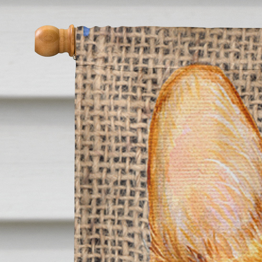 Corgi on Faux Burlap with Pine Cones House Flag 28x40 Porch Sleeve Pole Decorative Outside Yard Banner Artwork Wall Hanging, Polyester