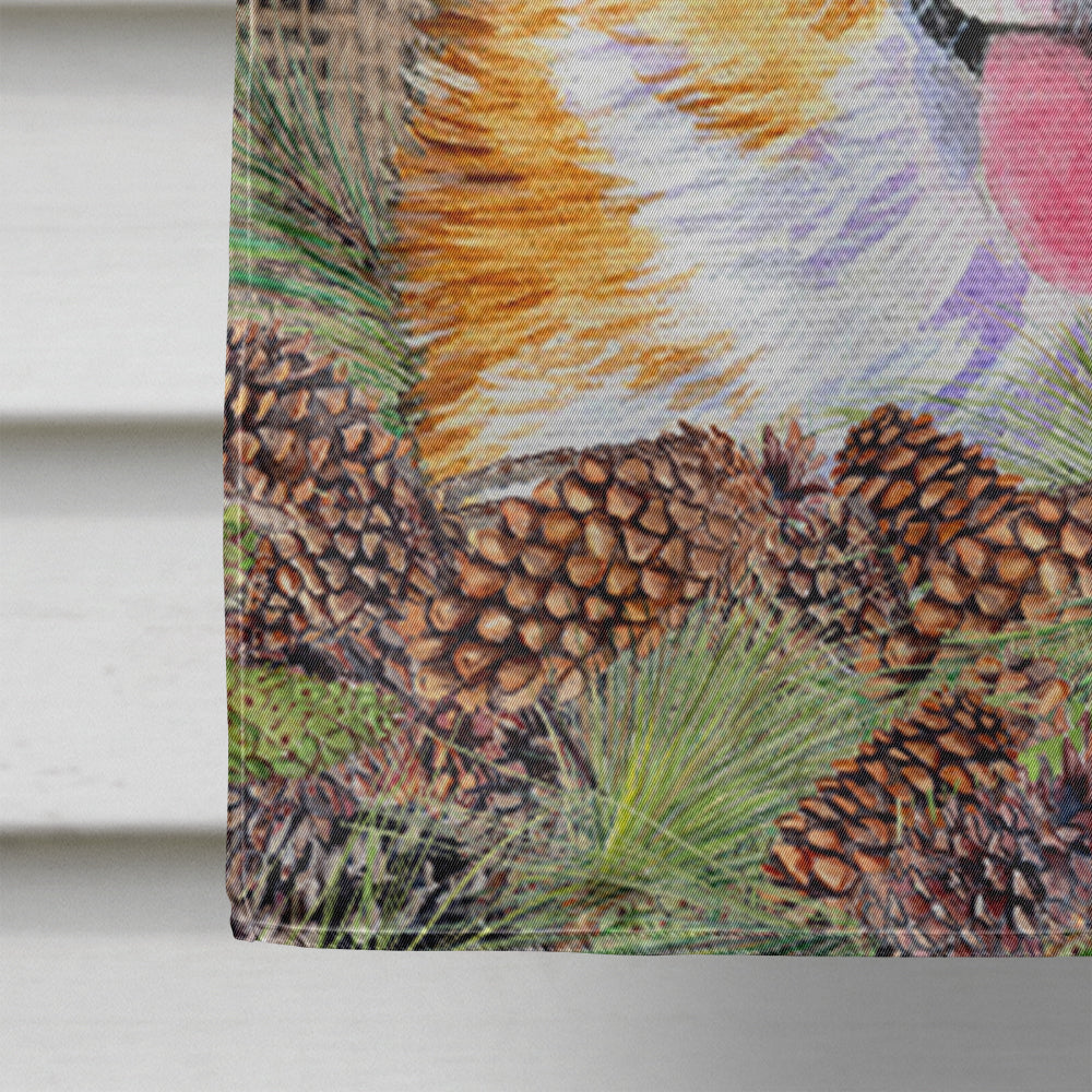 Corgi on Faux Burlap with Pine Cones House Flag 28x40 Porch Sleeve Pole Decorative Outside Yard Banner Artwork Wall Hanging, Polyester
