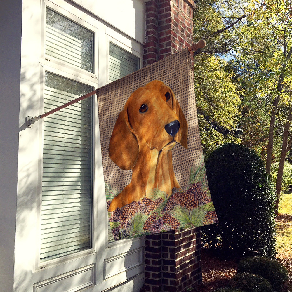 Dachshund on Faux Burlap with Pine Cones House Flag 28x40 Porch Sleeve Pole Decorative Outside Yard Banner Artwork Wall Hanging, Polyester