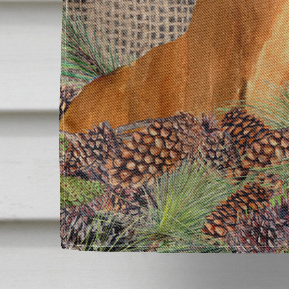Dachshund on Faux Burlap with Pine Cones House Flag 28x40 Porch Sleeve Pole Decorative Outside Yard Banner Artwork Wall Hanging, Polyester