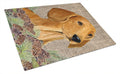 Dachshund on Faux Burlap with Pine Cones Cutting Board Tempered Glass Kitchen Cutting Surface, Heat Resistant Chopping, Non-Slip Feet, Food Prep & Serving