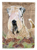 Wheaten Terrier Soft Coated on Faux Burlap with Pine Cones House Flag 28x40 Porch Sleeve Pole Decorative Outside Yard Banner Artwork Wall Hanging, Polyester