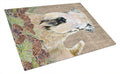 Wheaten Terrier Soft Coated on Faux Burlap with Pine Cones Cutting Board Tempered Glass Kitchen Cutting Surface, Heat Resistant Chopping, Non-Slip Feet, Food Prep & Serving