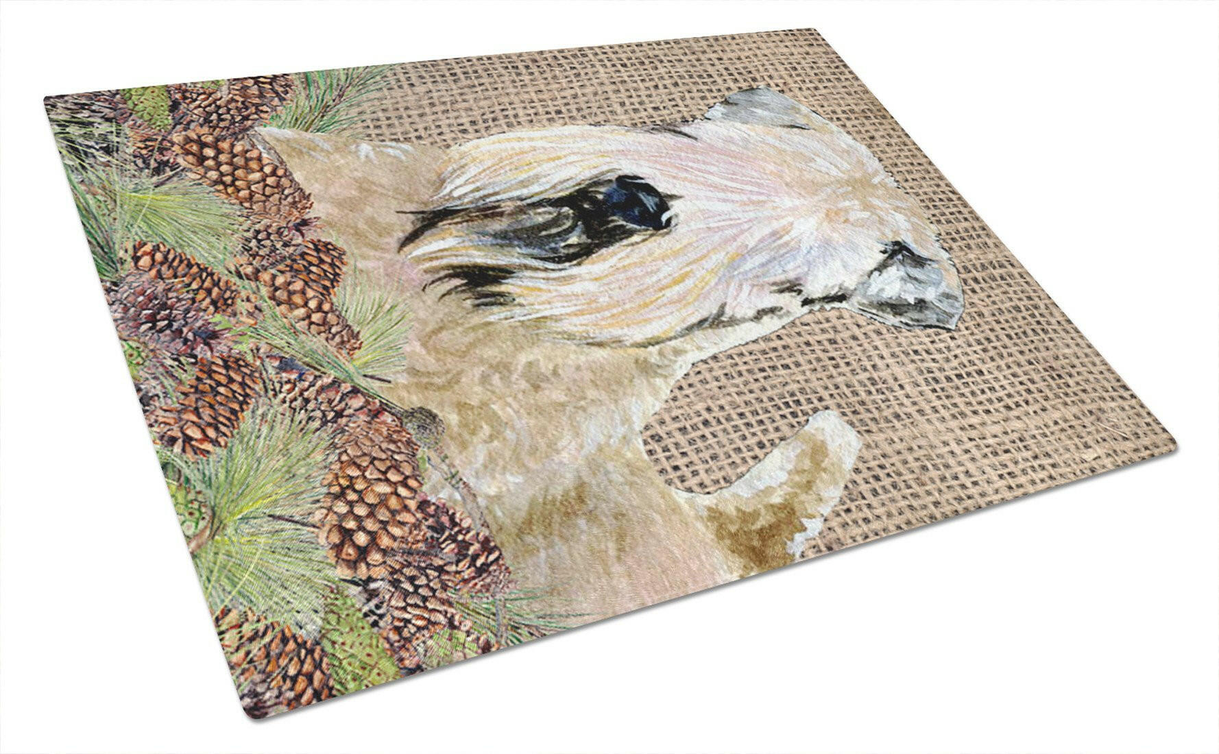 Wheaten Terrier Soft Coated on Faux Burlap with Pine Cones Cutting Board Tempered Glass Kitchen Cutting Surface, Heat Resistant Chopping, Non-Slip Feet, Food Prep & Serving