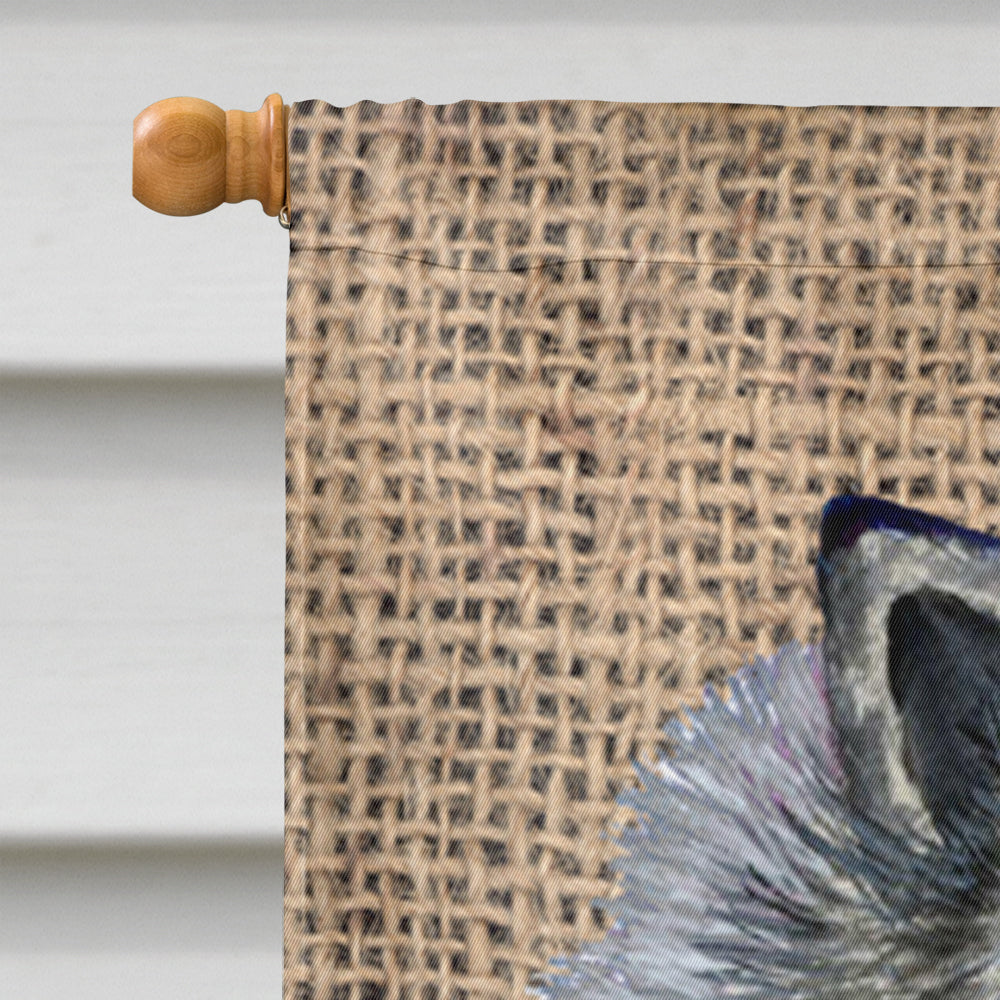 Keeshond on Faux Burlap with Pine Cones House Flag 28x40 Porch Sleeve Pole Decorative Outside Yard Banner Artwork Wall Hanging, Polyester