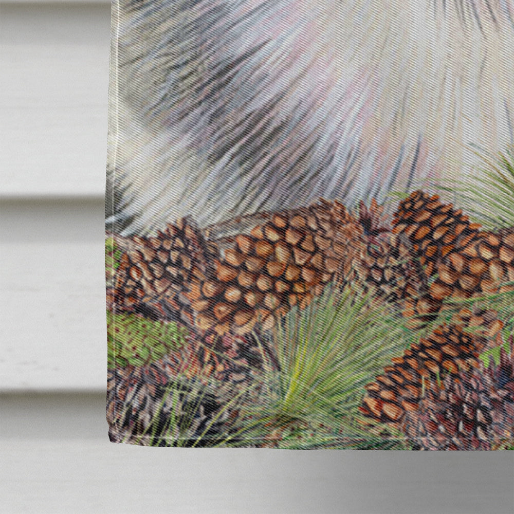 Keeshond on Faux Burlap with Pine Cones House Flag 28x40 Porch Sleeve Pole Decorative Outside Yard Banner Artwork Wall Hanging, Polyester