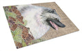 Keeshond on Faux Burlap with Pine Cones Cutting Board Tempered Glass Kitchen Cutting Surface, Heat Resistant Chopping, Non-Slip Feet, Food Prep & Serving