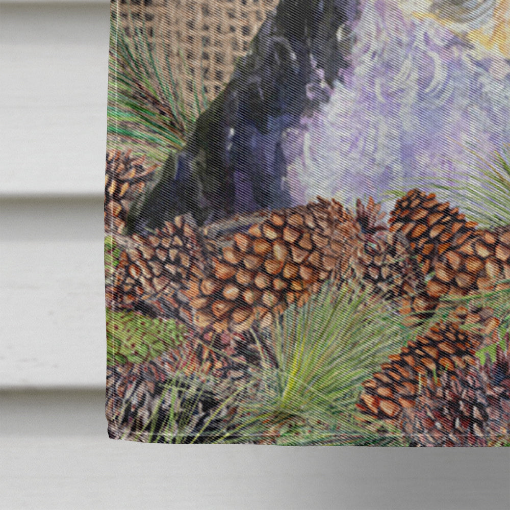 Portuguese Water Dog on Faux Burlap with Pine Cones House Flag 28x40 Porch Sleeve Pole Decorative Outside Yard Banner Artwork Wall Hanging, Polyester