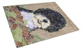 Portuguese Water Dog on Faux Burlap with Pine Cones Cutting Board Tempered Glass Kitchen Cutting Surface, Heat Resistant Chopping, Non-Slip Feet, Food Prep & Serving