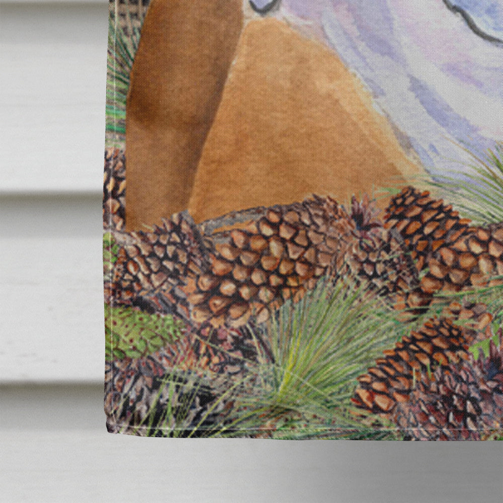 Bulldog English on Faux Burlap with Pine Cones House Flag 28x40 Porch Sleeve Pole Decorative Outside Yard Banner Artwork Wall Hanging, Polyester