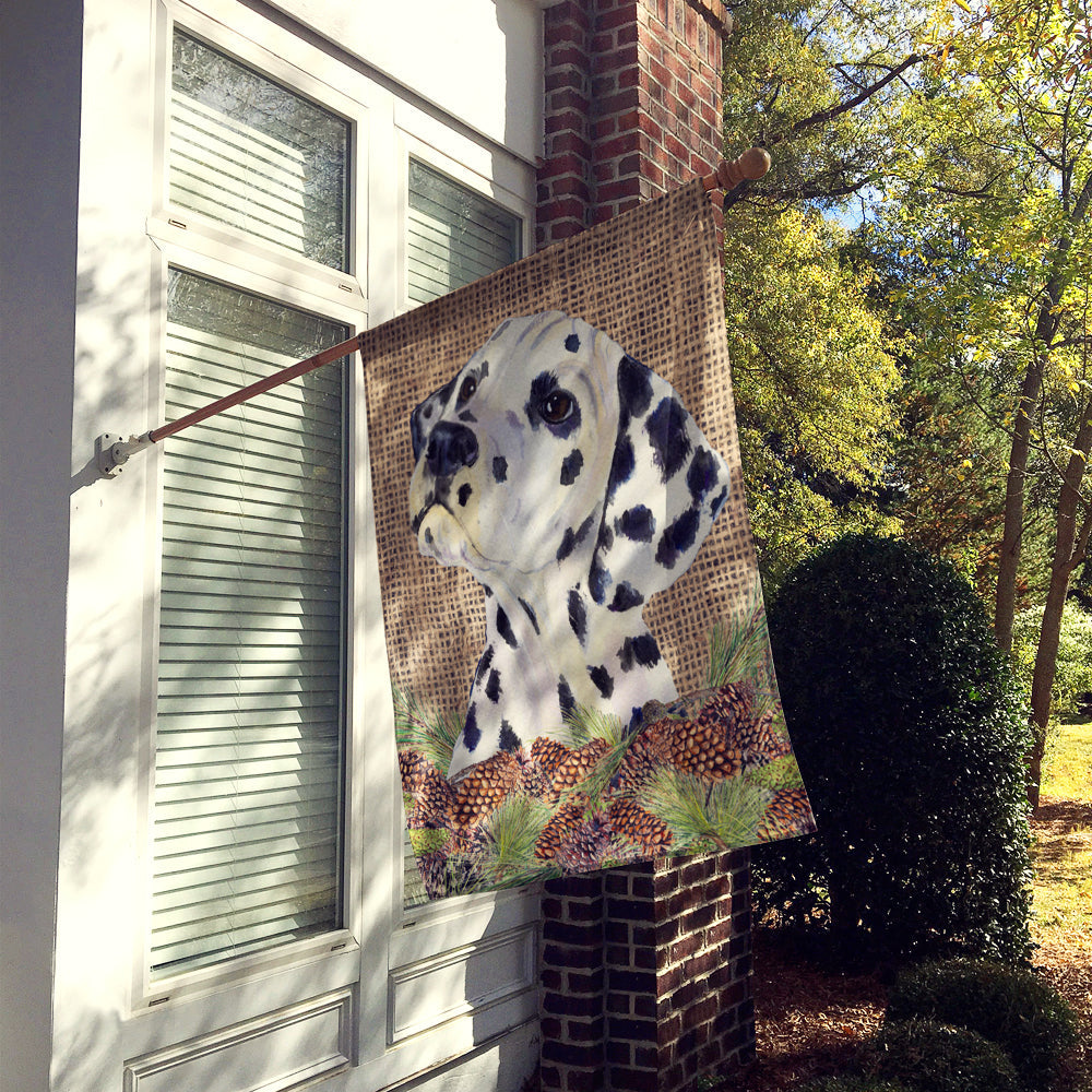 Dalmatian on Faux Burlap with Pine Cones House Flag 28x40 Porch Sleeve Pole Decorative Outside Yard Banner Artwork Wall Hanging, Polyester