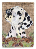 Dalmatian on Faux Burlap with Pine Cones House Flag 28x40 Porch Sleeve Pole Decorative Outside Yard Banner Artwork Wall Hanging, Polyester