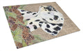 Dalmatian on Faux Burlap with Pine Cones Cutting Board Tempered Glass Kitchen Cutting Surface, Heat Resistant Chopping, Non-Slip Feet, Food Prep & Serving