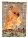 Brussels Griffon on Faux Burlap with Pine Cones House Flag 28x40 Porch Sleeve Pole Decorative Outside Yard Banner Artwork Wall Hanging, Polyester