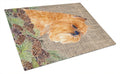 Brussels Griffon on Faux Burlap with Pine Cones Cutting Board Tempered Glass Kitchen Cutting Surface, Heat Resistant Chopping, Non-Slip Feet, Food Prep & Serving