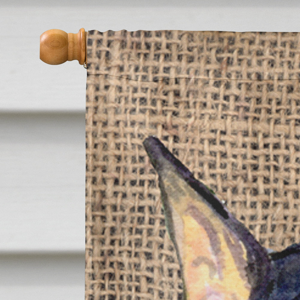 Doberman on Faux Burlap with Pine Cones House Flag 28x40 Porch Sleeve Pole Decorative Outside Yard Banner Artwork Wall Hanging, Polyester