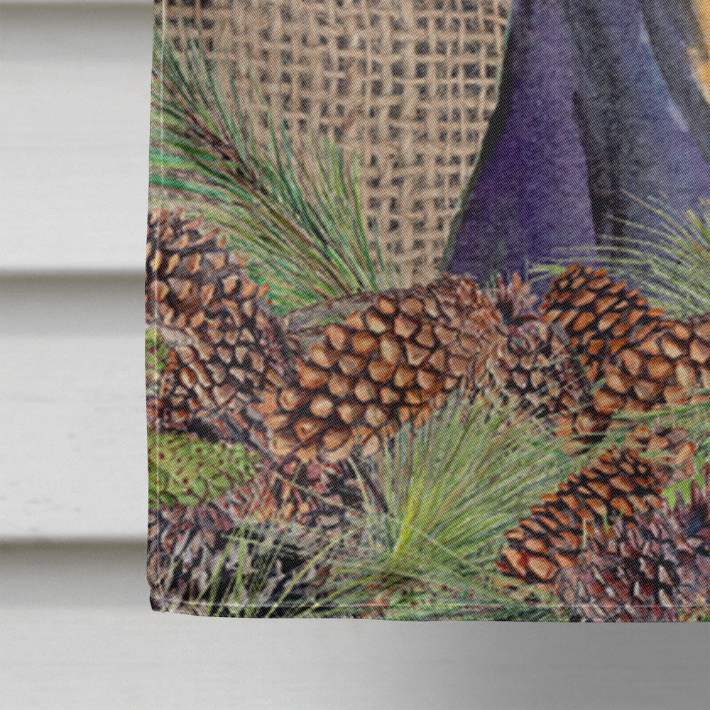Doberman on Faux Burlap with Pine Cones House Flag 28x40 Porch Sleeve Pole Decorative Outside Yard Banner Artwork Wall Hanging, Polyester