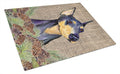Doberman on Faux Burlap with Pine Cones Cutting Board Tempered Glass Kitchen Cutting Surface, Heat Resistant Chopping, Non-Slip Feet, Food Prep & Serving
