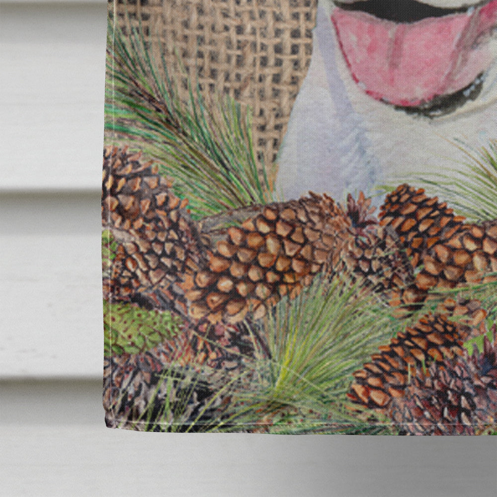 Bull Terrier on Faux Burlap with Pine Cones House Flag 28x40 Porch Sleeve Pole Decorative Outside Yard Banner Artwork Wall Hanging, Polyester