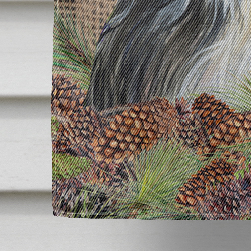 Bearded Collie on Faux Burlap with Pine Cones House Flag 28x40 Porch Sleeve Pole Decorative Outside Yard Banner Artwork Wall Hanging, Polyester