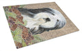 Bearded Collie on Faux Burlap with Pine Cones Cutting Board Tempered Glass Kitchen Cutting Surface, Heat Resistant Chopping, Non-Slip Feet, Food Prep & Serving