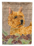 Norwich Terrier on Faux Burlap with Pine Cones House Flag 28x40 Porch Sleeve Pole Decorative Outside Yard Banner Artwork Wall Hanging, Polyester