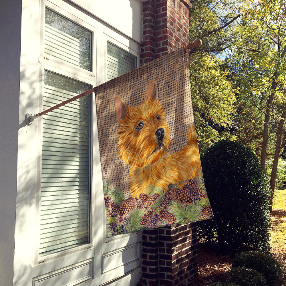 Norwich Terrier on Faux Burlap with Pine Cones House Flag 28x40 Porch Sleeve Pole Decorative Outside Yard Banner Artwork Wall Hanging, Polyester