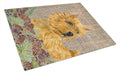 Norwich Terrier on Faux Burlap with Pine Cones Cutting Board Tempered Glass Kitchen Cutting Surface, Heat Resistant Chopping, Non-Slip Feet, Food Prep & Serving