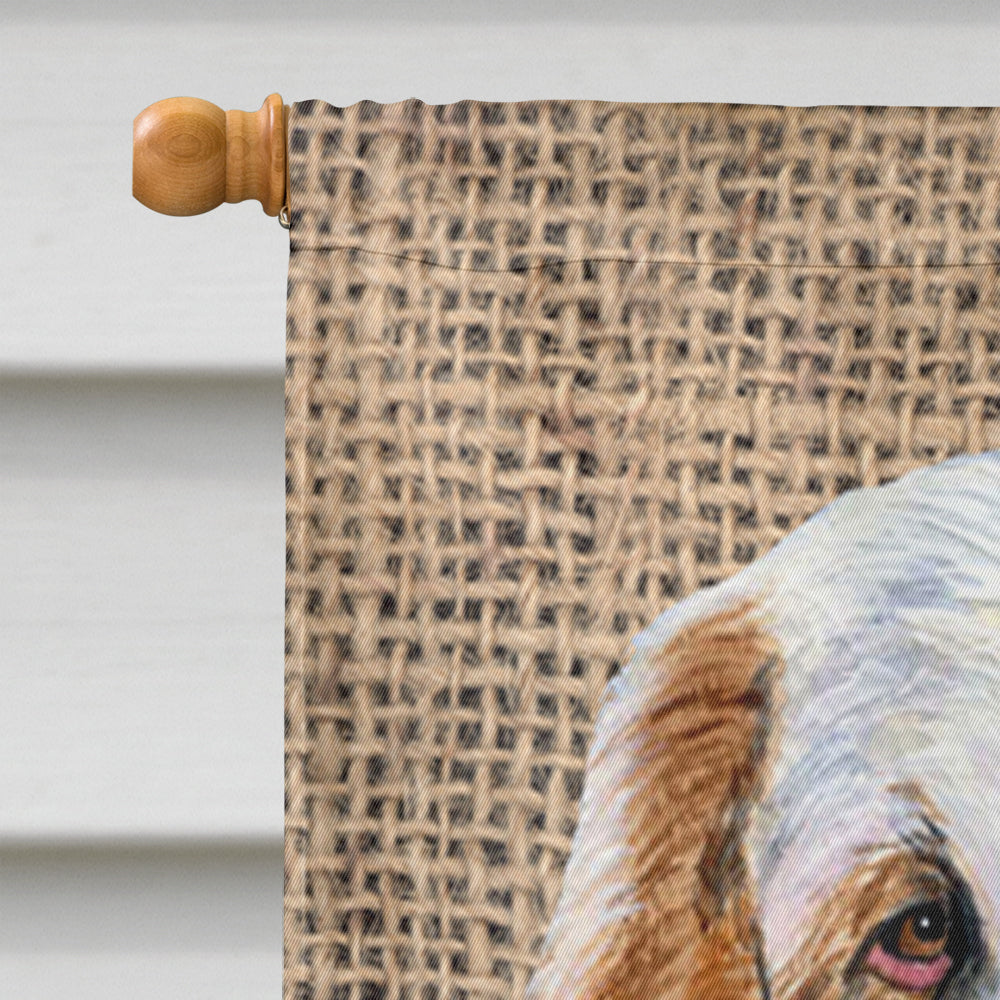 Clumber Spaniel on Faux Burlap with Pine Cones House Flag 28x40 Porch Sleeve Pole Decorative Outside Yard Banner Artwork Wall Hanging, Polyester
