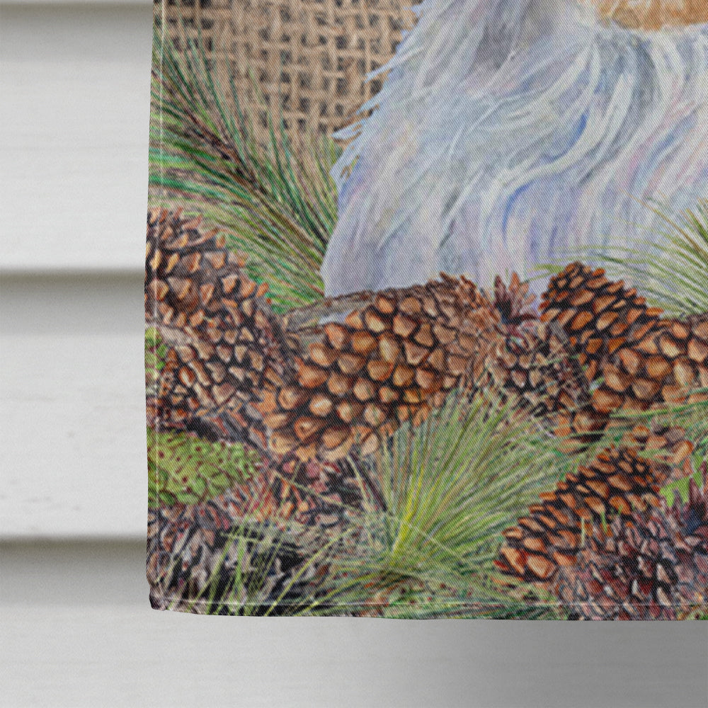 Clumber Spaniel on Faux Burlap with Pine Cones House Flag 28x40 Porch Sleeve Pole Decorative Outside Yard Banner Artwork Wall Hanging, Polyester