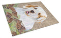 Clumber Spaniel on Faux Burlap with Pine Cones Cutting Board Tempered Glass Kitchen Cutting Surface, Heat Resistant Chopping, Non-Slip Feet, Food Prep & Serving