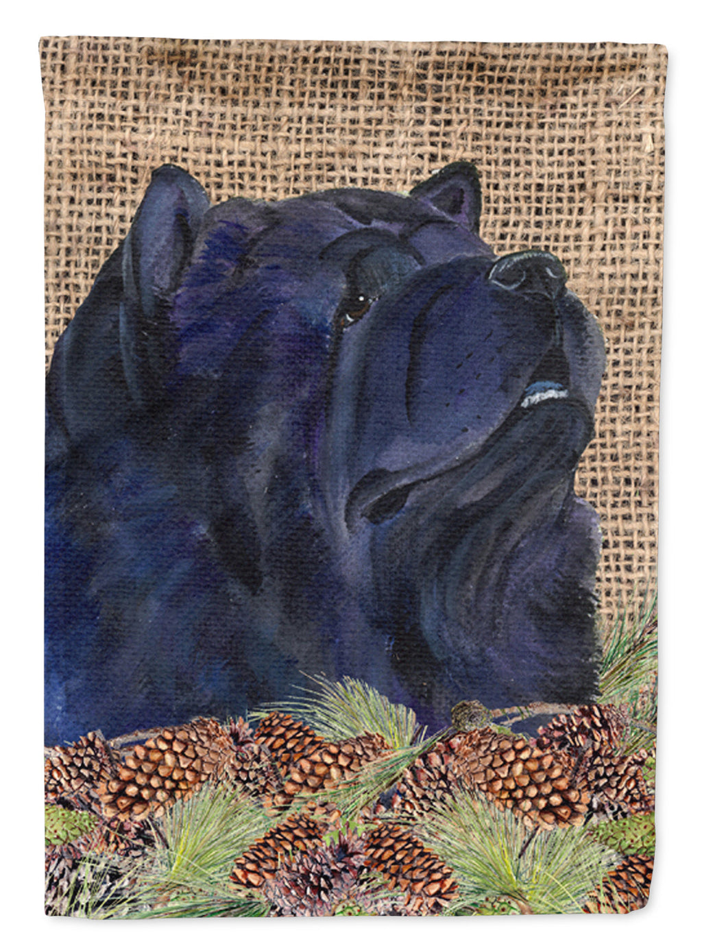 Chow Chow on Faux Burlap with Pine Cones House Flag 28x40 Porch Sleeve Pole Decorative Outside Yard Banner Artwork Wall Hanging, Polyester