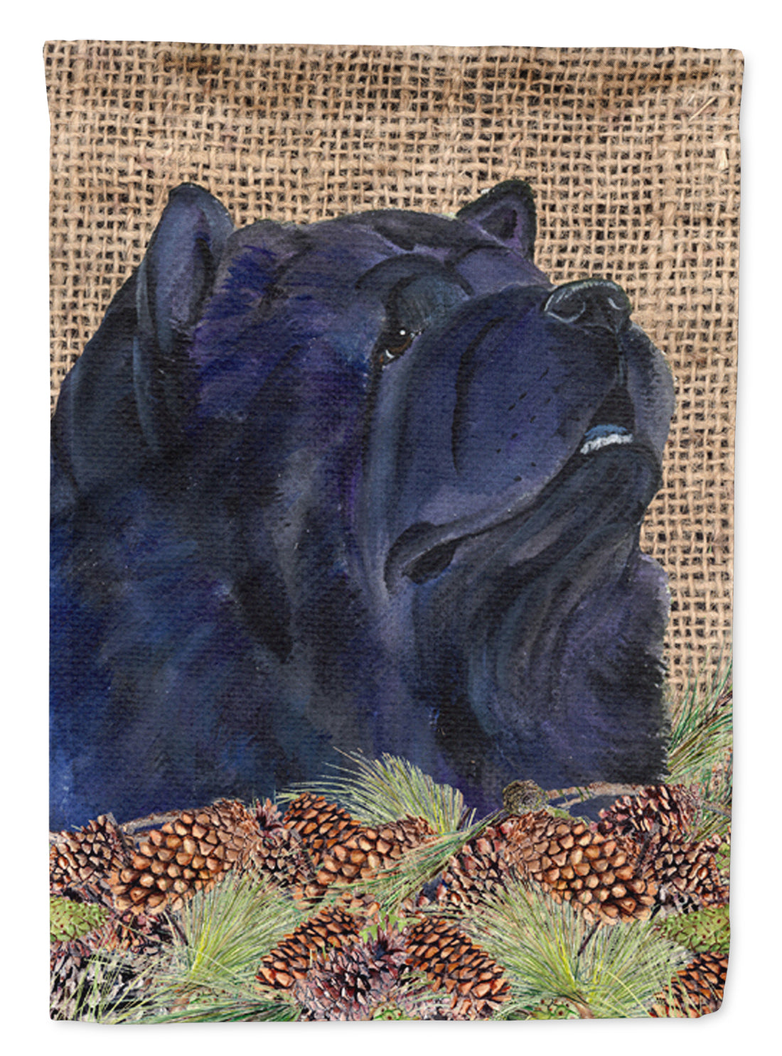 Chow Chow on Faux Burlap with Pine Cones House Flag 28x40 Porch Sleeve Pole Decorative Outside Yard Banner Artwork Wall Hanging, Polyester