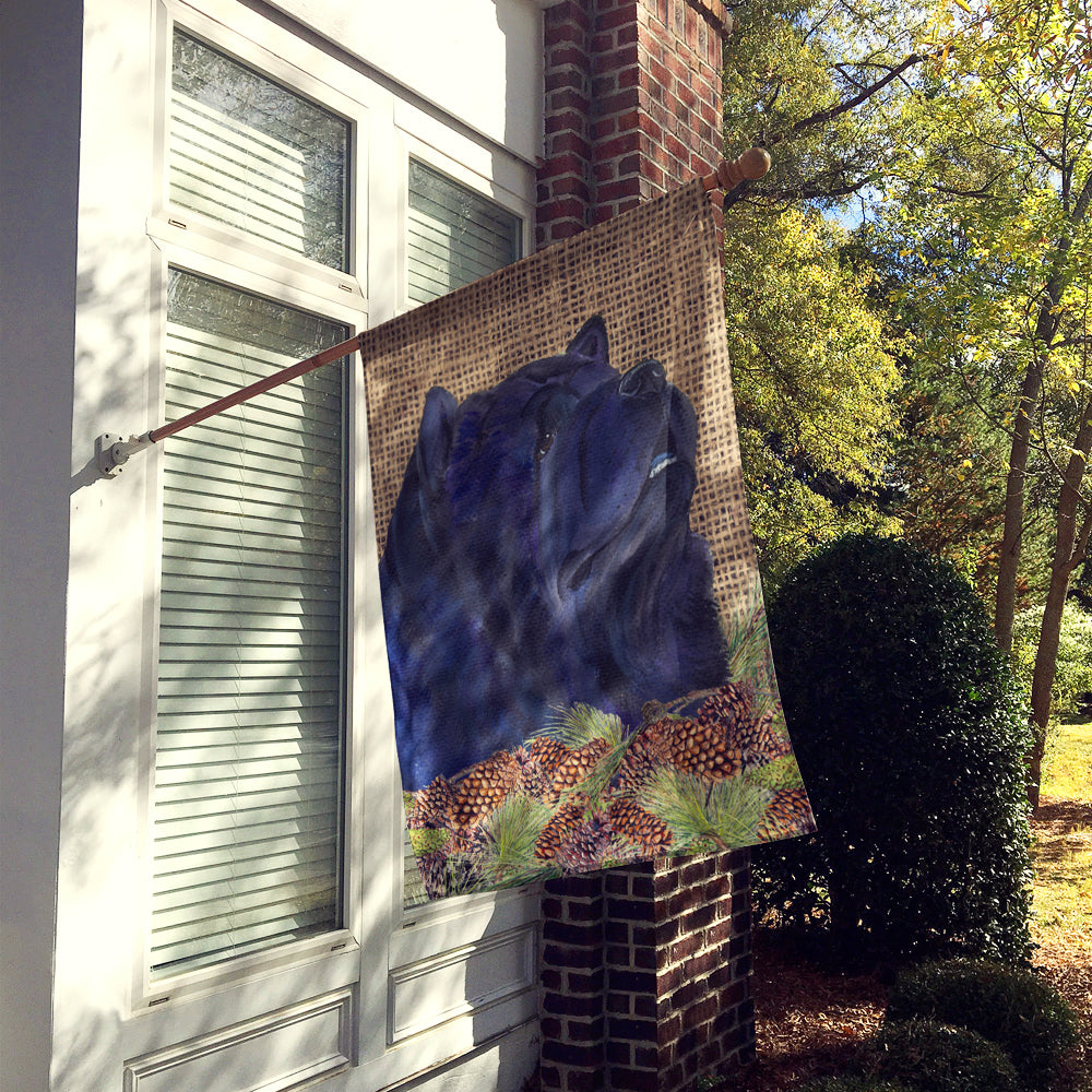 Chow Chow on Faux Burlap with Pine Cones House Flag 28x40 Porch Sleeve Pole Decorative Outside Yard Banner Artwork Wall Hanging, Polyester