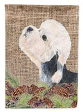 Dandie Dinmont Terrier on Faux Burlap with Pine Cones House Flag 28x40 Porch Sleeve Pole Decorative Outside Yard Banner Artwork Wall Hanging, Polyester