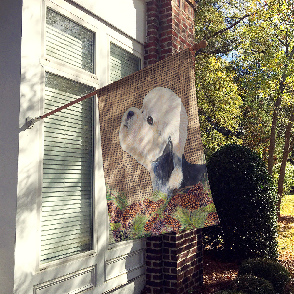 Dandie Dinmont Terrier on Faux Burlap with Pine Cones House Flag 28x40 Porch Sleeve Pole Decorative Outside Yard Banner Artwork Wall Hanging, Polyester