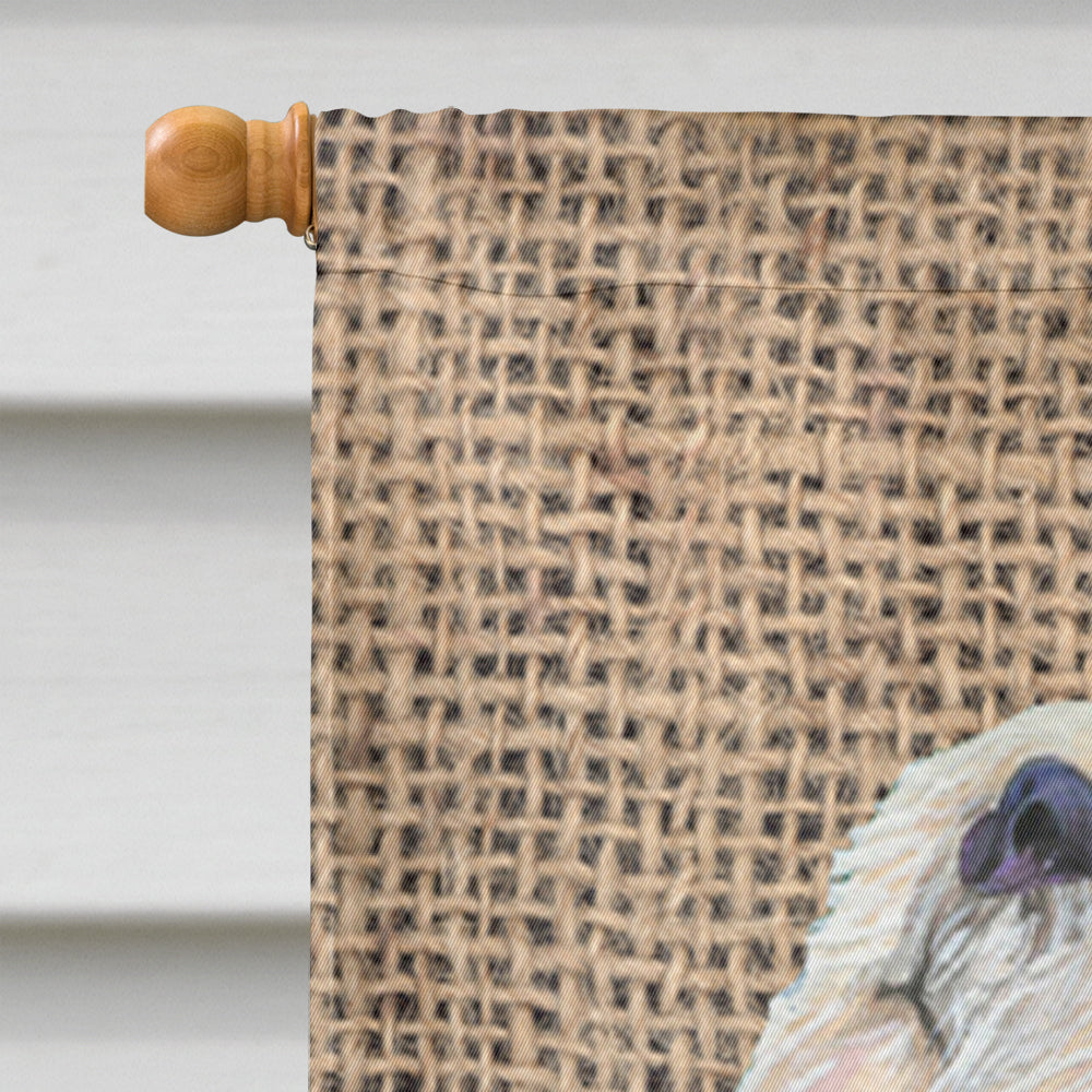 Dandie Dinmont Terrier on Faux Burlap with Pine Cones House Flag 28x40 Porch Sleeve Pole Decorative Outside Yard Banner Artwork Wall Hanging, Polyester