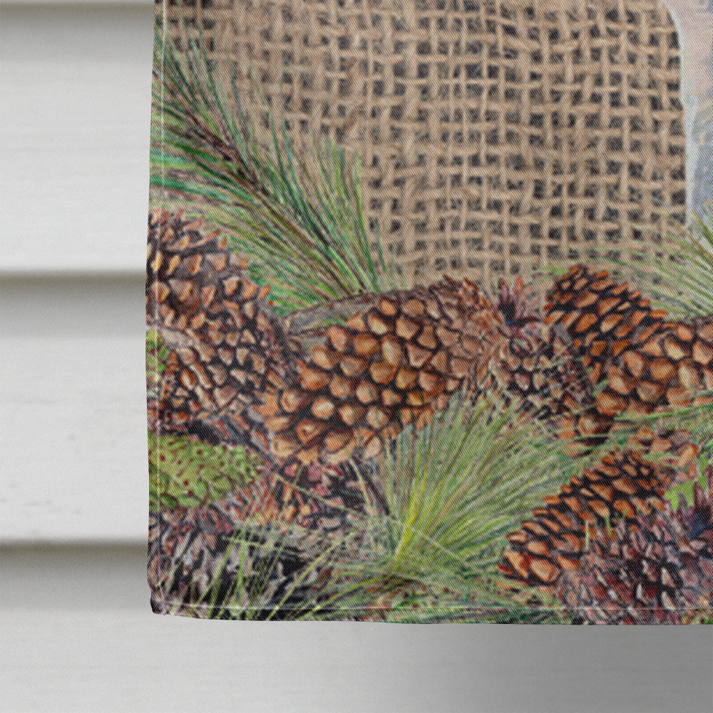 Dandie Dinmont Terrier on Faux Burlap with Pine Cones House Flag 28x40 Porch Sleeve Pole Decorative Outside Yard Banner Artwork Wall Hanging, Polyester