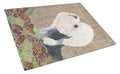 Dandie Dinmont Terrier on Faux Burlap with Pine Cones Cutting Board Tempered Glass Kitchen Cutting Surface, Heat Resistant Chopping, Non-Slip Feet, Food Prep & Serving