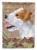 Jack Russell Terrier on Faux Burlap with Pine Cones House Flag 28x40 Porch Sleeve Pole Decorative Outside Yard Banner Artwork Wall Hanging, Polyester