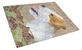 Jack Russell Terrier on Faux Burlap with Pine Cones Cutting Board Tempered Glass Kitchen Cutting Surface, Heat Resistant Chopping, Non-Slip Feet, Food Prep & Serving