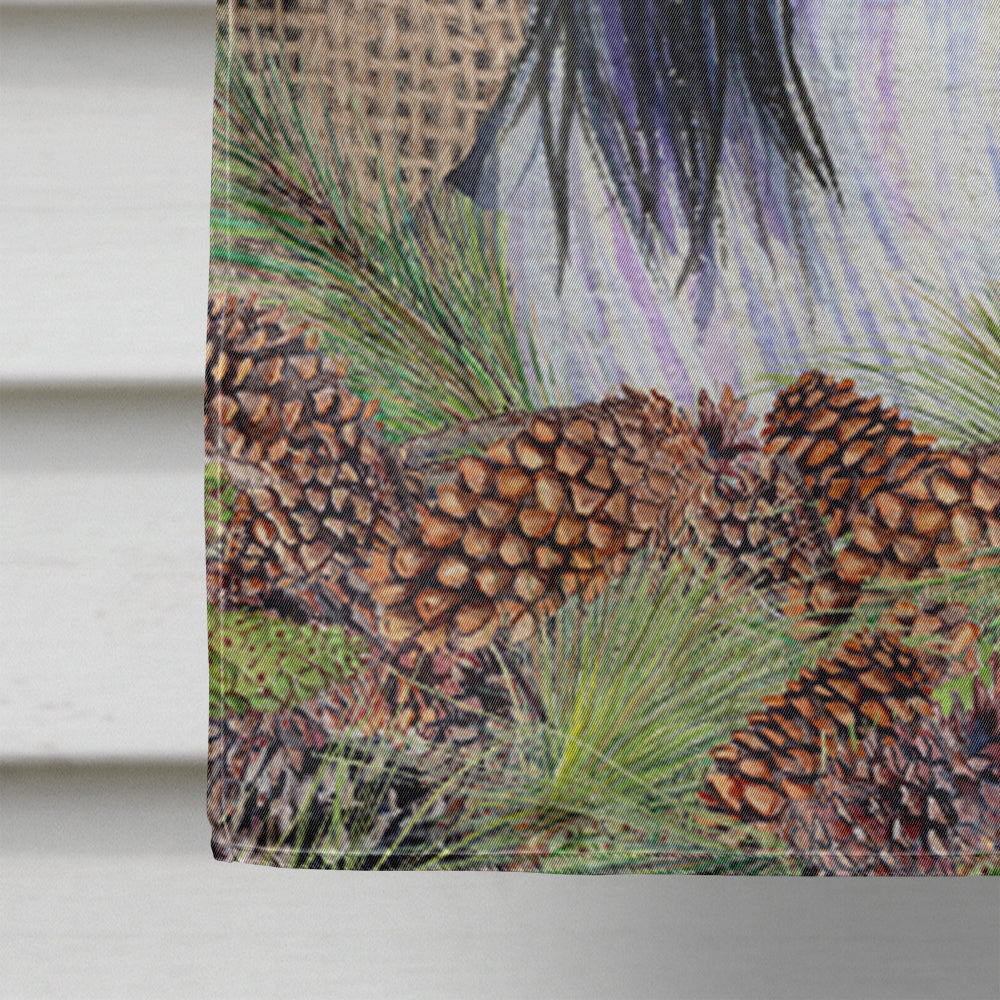 Papillon on Faux Burlap with Pine Cones House Flag 28x40 Porch Sleeve Pole Decorative Outside Yard Banner Artwork Wall Hanging, Polyester
