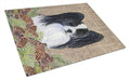 Papillon on Faux Burlap with Pine Cones Cutting Board Tempered Glass Kitchen Cutting Surface, Heat Resistant Chopping, Non-Slip Feet, Food Prep & Serving