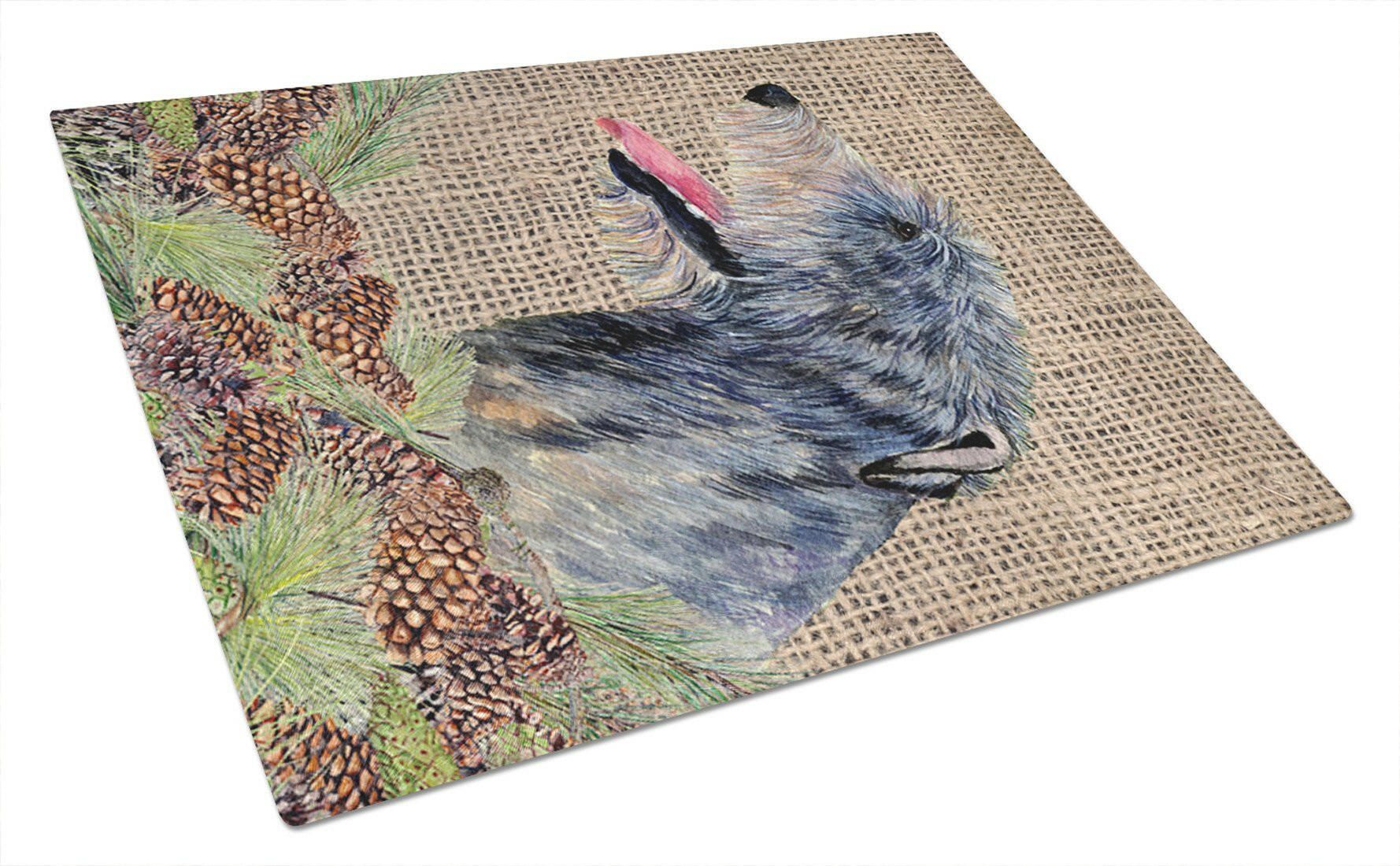 Irish Wolfhound on Faux Burlap with Pine Cones Cutting Board Tempered Glass Kitchen Cutting Surface, Heat Resistant Chopping, Non-Slip Feet, Food Prep & Serving