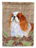 English Toy Spaniel on Faux Burlap with Pine Cones House Flag 28x40 Porch Sleeve Pole Decorative Outside Yard Banner Artwork Wall Hanging, Polyester