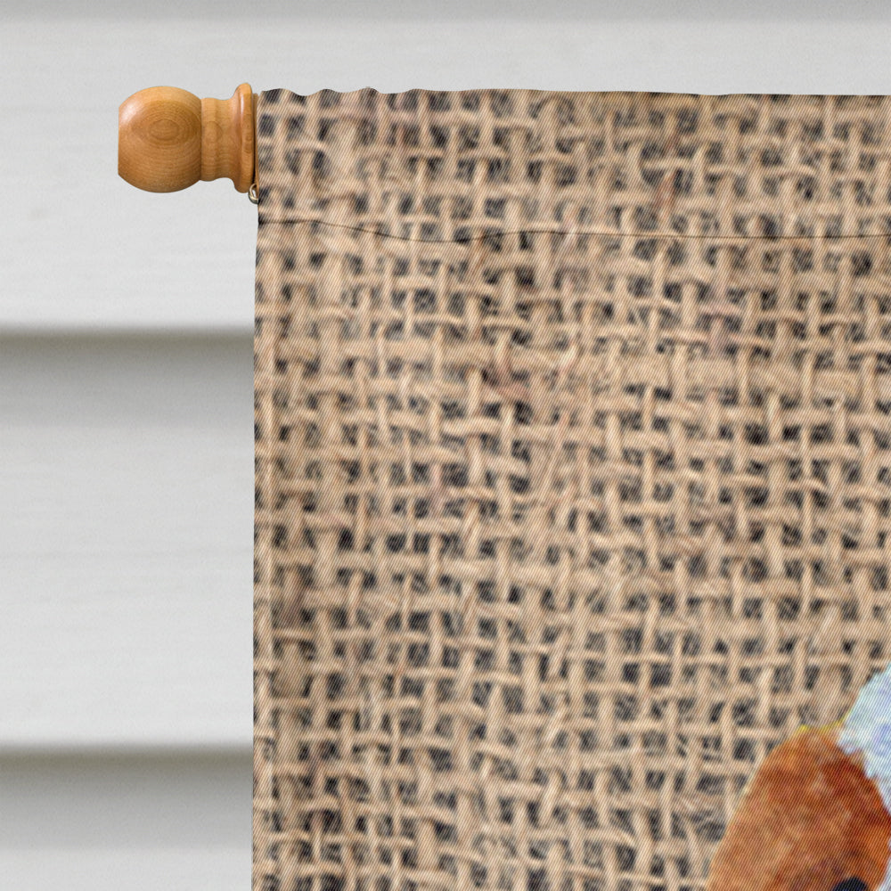 English Toy Spaniel on Faux Burlap with Pine Cones House Flag 28x40 Porch Sleeve Pole Decorative Outside Yard Banner Artwork Wall Hanging, Polyester