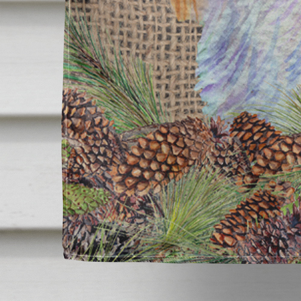 English Toy Spaniel on Faux Burlap with Pine Cones House Flag 28x40 Porch Sleeve Pole Decorative Outside Yard Banner Artwork Wall Hanging, Polyester